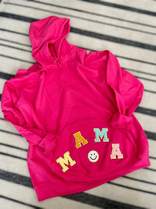 Mama Chenille Letter Hoodie- Pink Only.